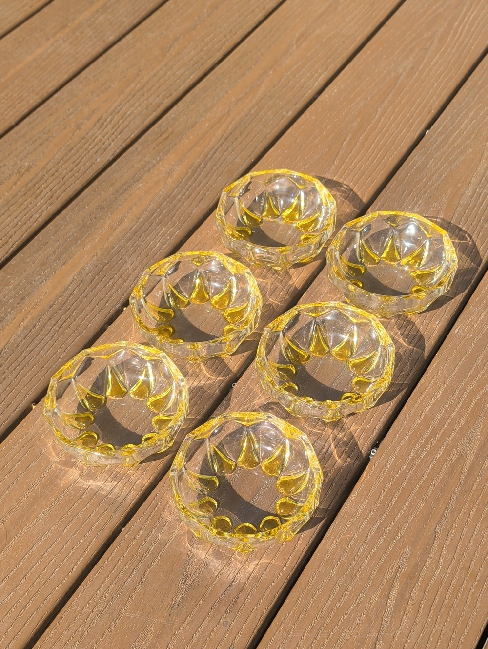 Vtg Walther Glas Komet Yellow Amber Sunburst Glass Dessert Bowls MCM Set of 6